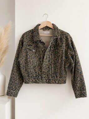 24Colours Leopard Print Cropped Denim Jacket | 100% Cotton | Size M / EU 38